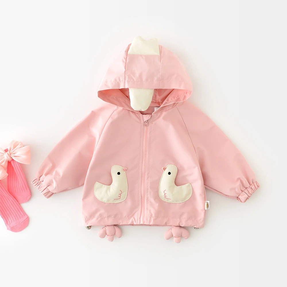 

MILANCEL New Spring Baby Cartoon Coat Girls Cute Pink Bird Hooded Jacket Toddler Outwear Clothes