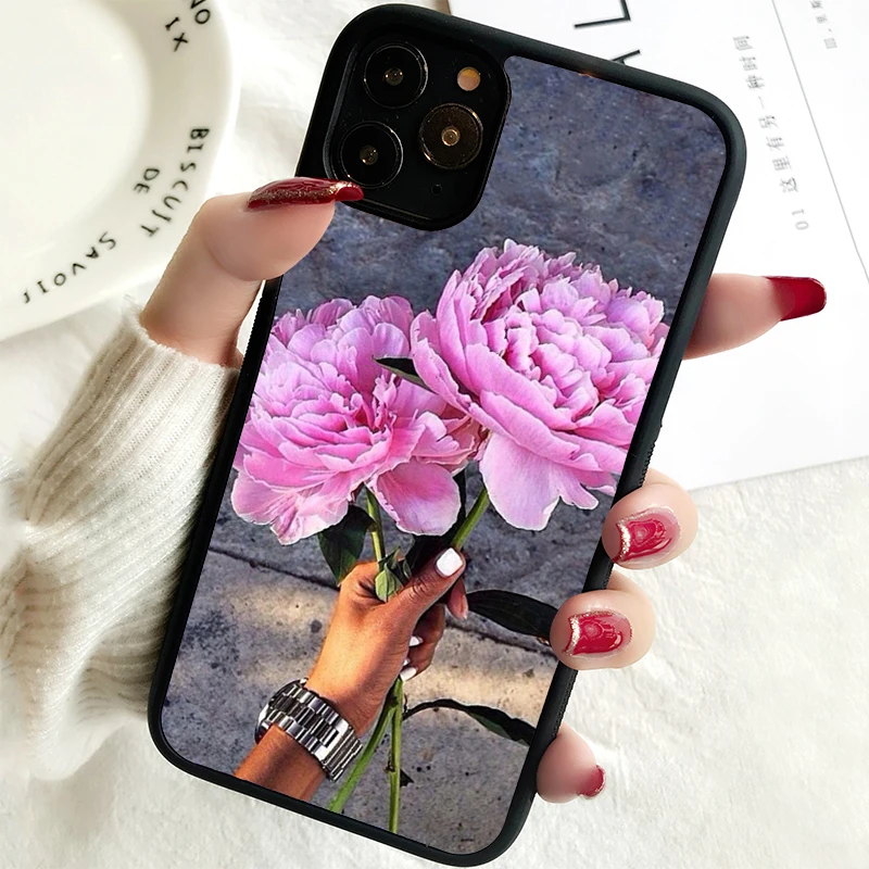 5 5S SE 2020 Phone Cover Case for iPhone 6 6S 7 8 PLUS X XS XR 11 12 13 MINI 14 PRO MAX Rubber Silicone  peony rose