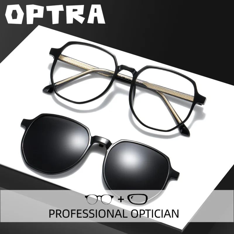 

OPTRA Trendy Polarized Glasses Magnetic Clip Eyeglasses Two Color Sunglasses Anti Blue Ray Optical Prescription Reading Eyewear