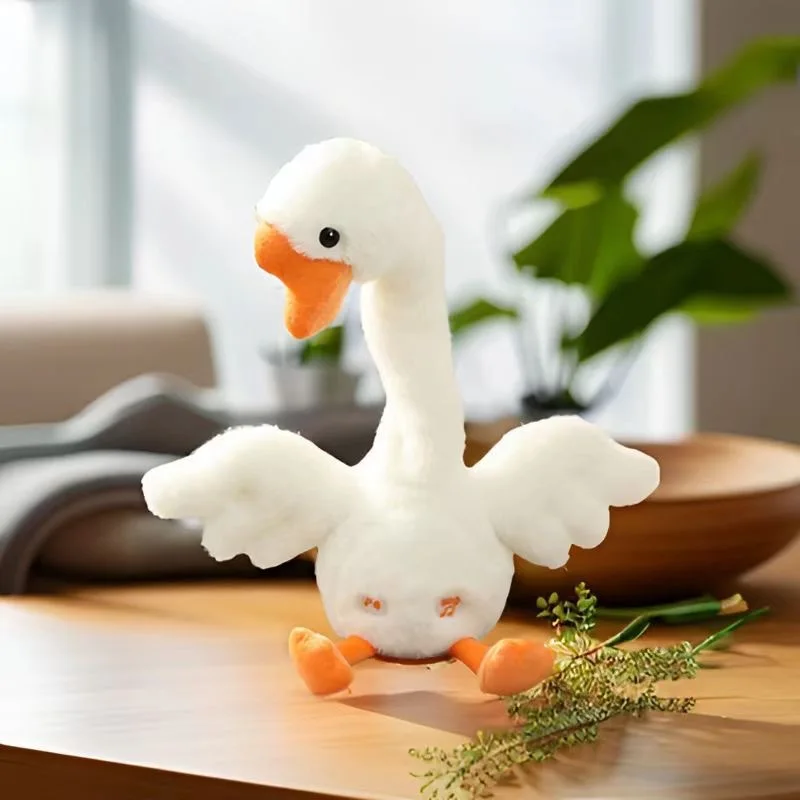 Creative Simulation Big White Goose Small Yellow Duck Electric Plush Toy Will Sing Sand Sculpture Repeating Duck Doll Funny Gift