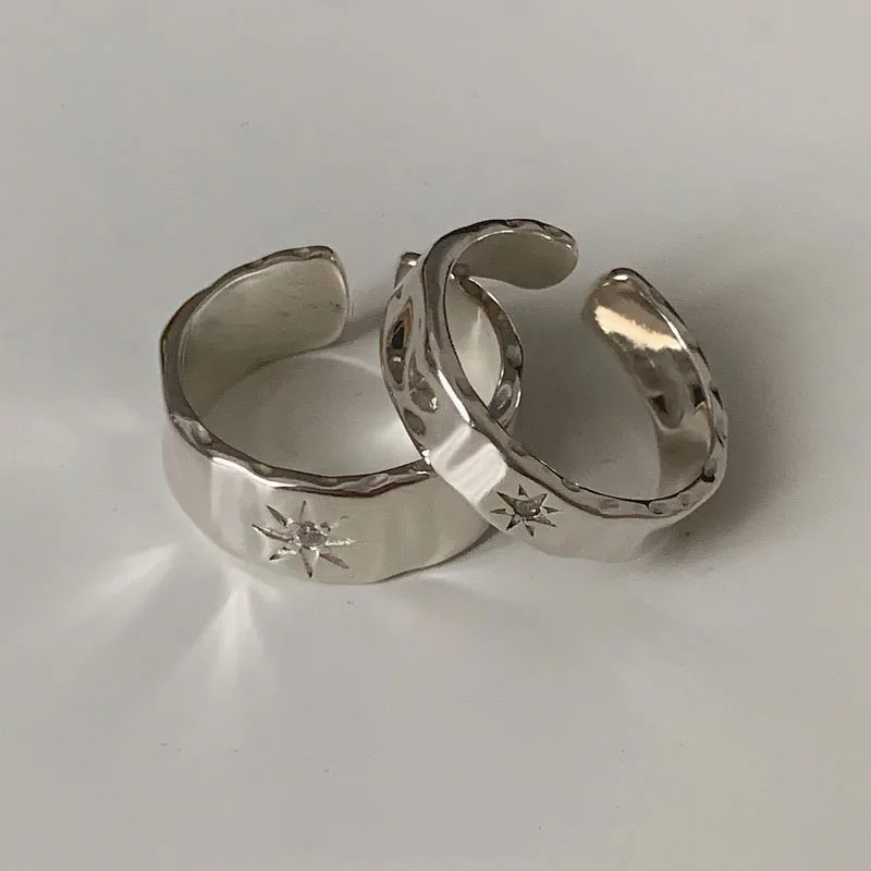 Anillos de estrella de Plata de Ley 925 Y2K, anillo abierto de estrella de circón para parejas para mujeres y hombres, anillos anchos Retro, joyería de regalo para amantes