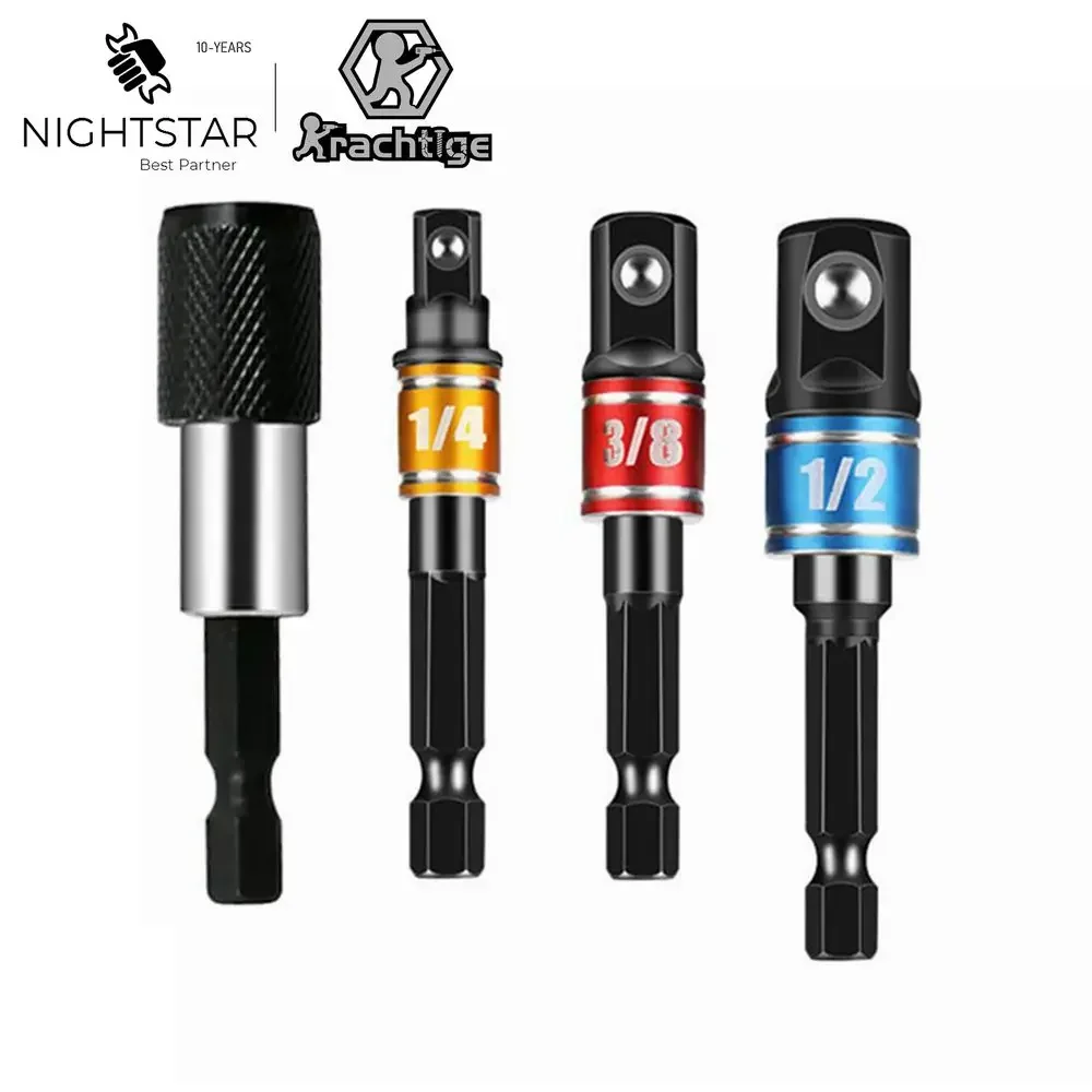 1/4인치 헥스 샹크에서 1/4인치, 3/8인치, 1/2인치 임팩트 드라이버 드릴 도구 + 60mm 퀵 릴리즈 연장 비트 바 파워 소켓 도구