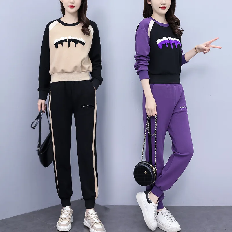 

Spring Sporty Pant Sets for Women with O-Neck Long Sleeve Sweatshirt and Elastic Waist Sports Pants, Comfortable and Stylish