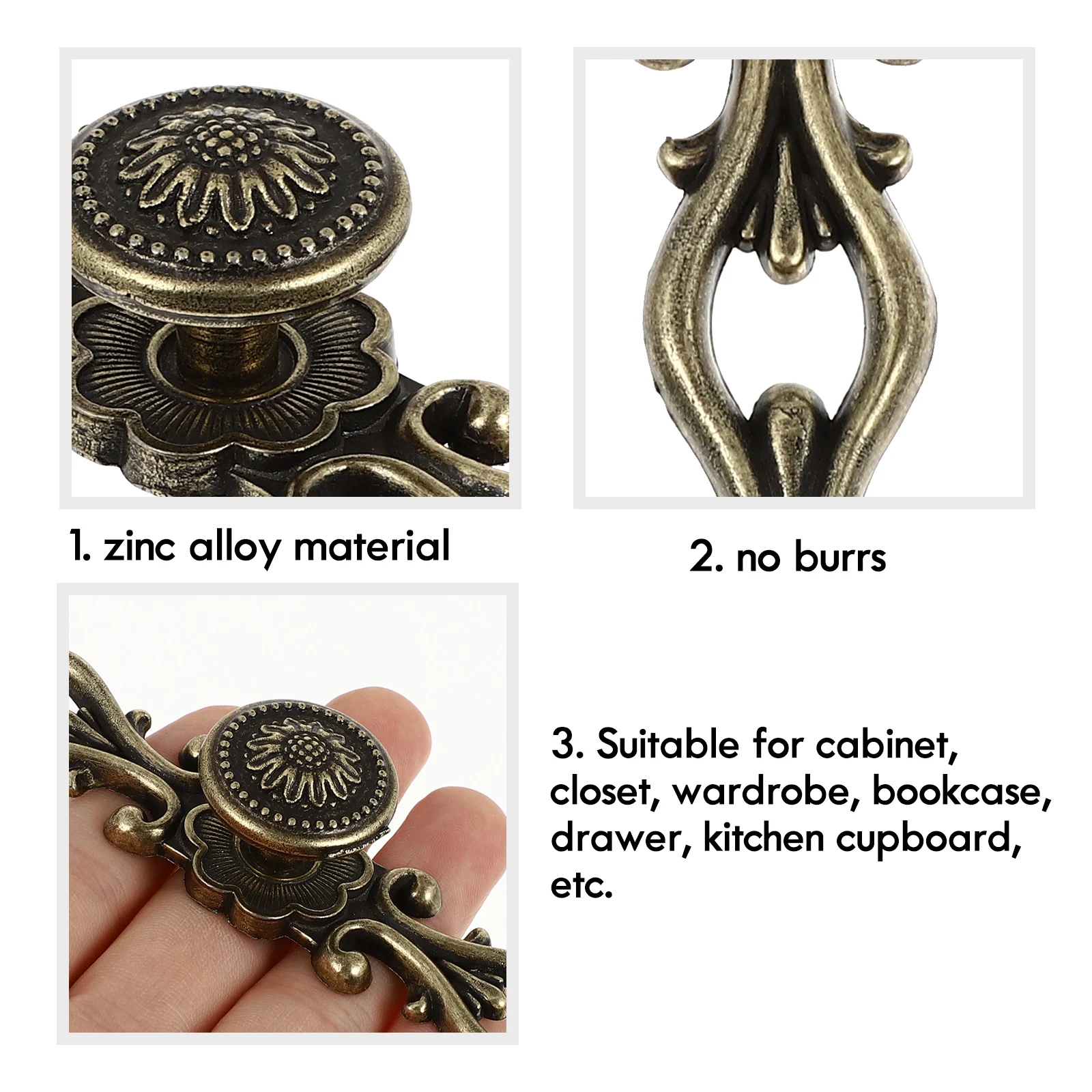 

European Carving Pull Handles Vintage Cabinet Knobs Drawer Zinc Alloy Durable Sturdy Home Decor Suitable Closet Wardrobe