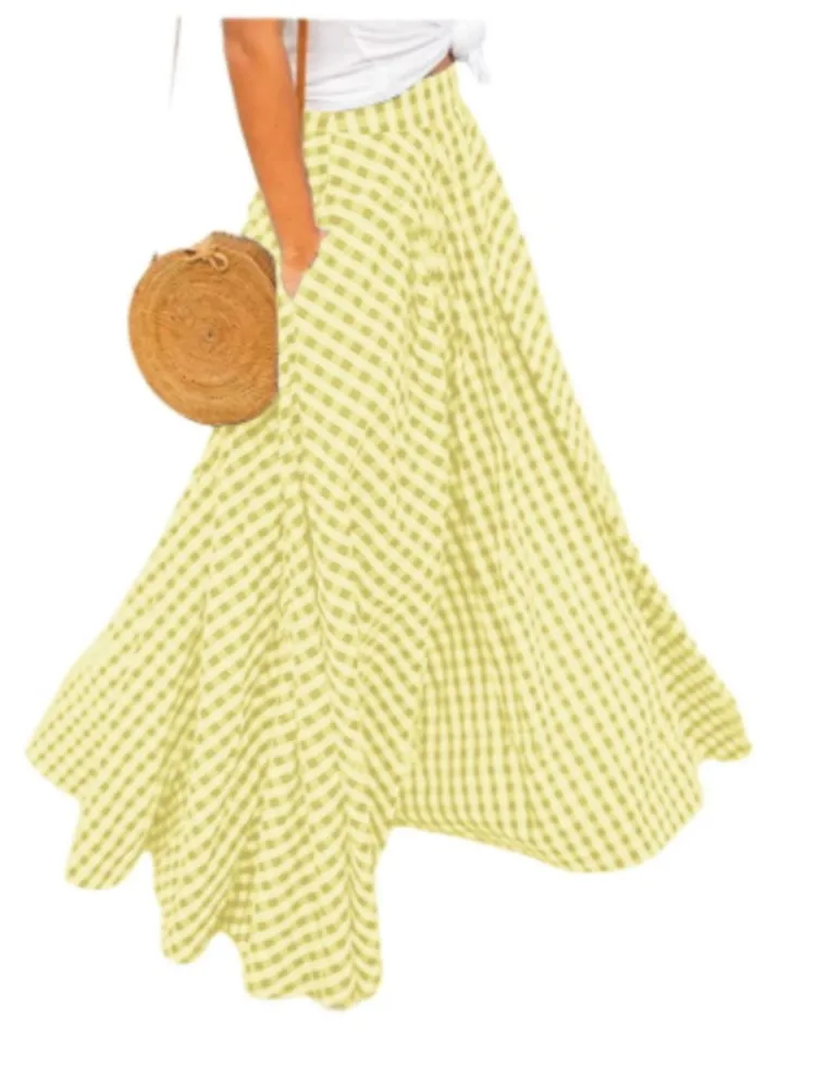 Gonna con stampa a griglia alla moda Gonna da donna primavera autunno abbinata ai colori Gonna grande con orlo Busto Gonna da donna Temperamento Gonne in stile straniero