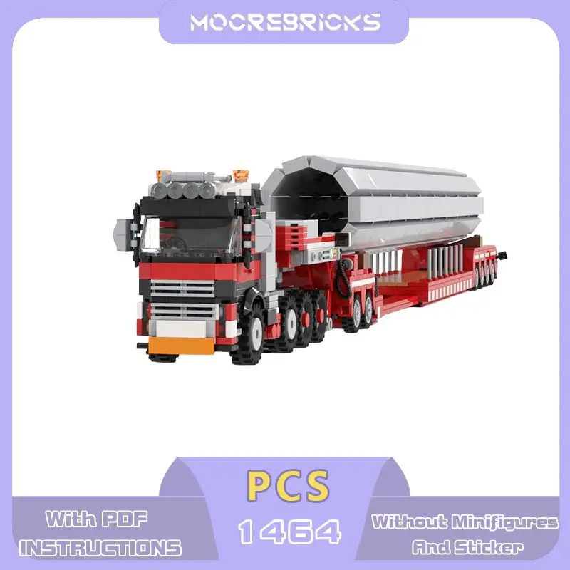 MOC 8x4 Heavy-Duty Semi-Tractor and Extendable Low Loader Building Blocks Set Specialized Oversized Transport Model Gift
