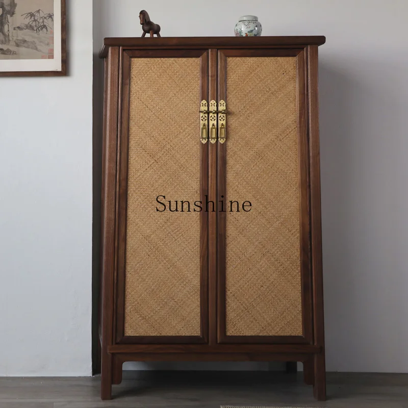 

New Chinese Zen Tibetan Clothes Tea Cabinet Black Walnut Storage Double Door Household