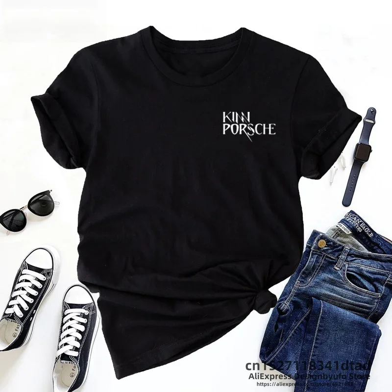 Chin Porsche Merch T Shirt Women Letter Print Pocket Boys Love Thai BL Tshirt Woman Summer Short Sleeve Tee Shirt Unisex