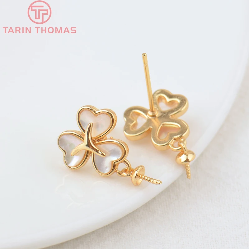 (2129)2PCS 12x18MM 24K Gold Color Brass Flower with Half Pin Stud Earrings High Quality DIY Jewelry Making Findings Accessories