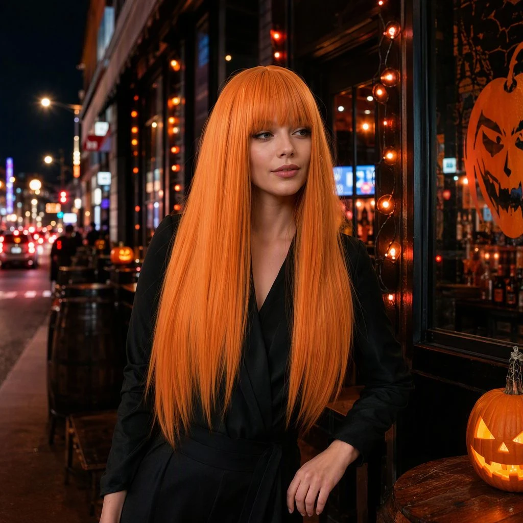Women Orange Long Straight Wig - đánh giá và giá Anime Cosplay Orange Hair