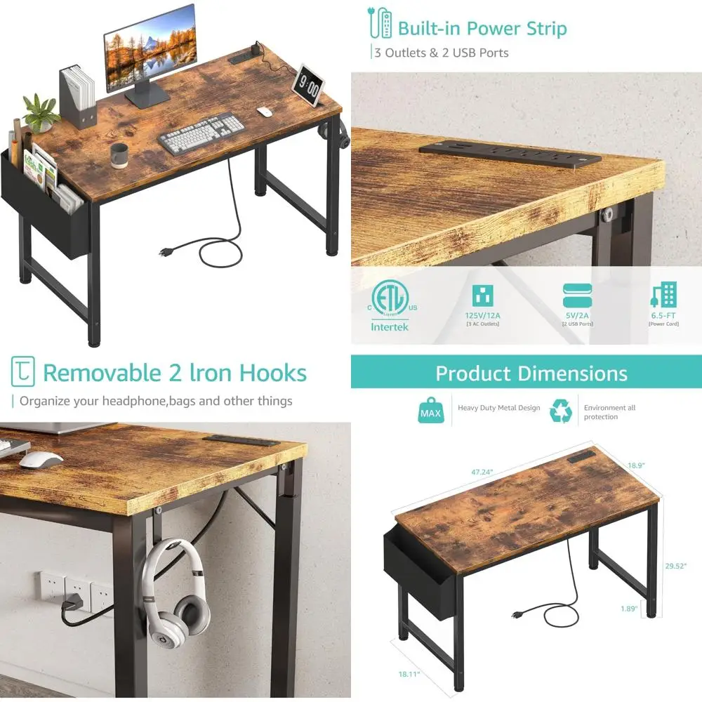 

47 Inch Teen Study Table Home Office Work Writing Gaming Desk with Charging Station Power Outlet Long Tail Keyword