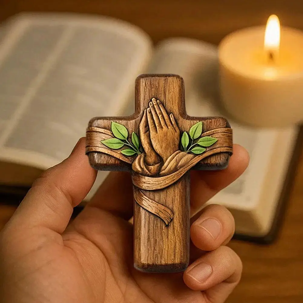 Handheld Prayer Cross Wooden Crucifix Pocket Size Daily Devotion Cross for Catholics Christians Spiritual Seekers Christmas Gift