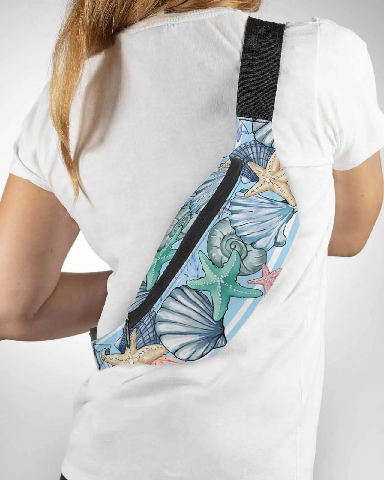 

Ocean Summer Shell Starfish Coral Watercolor Men Women Waist Bag Fanny Pack Belt Bag Wallet Pouch Waterproof Banana Hip Bags