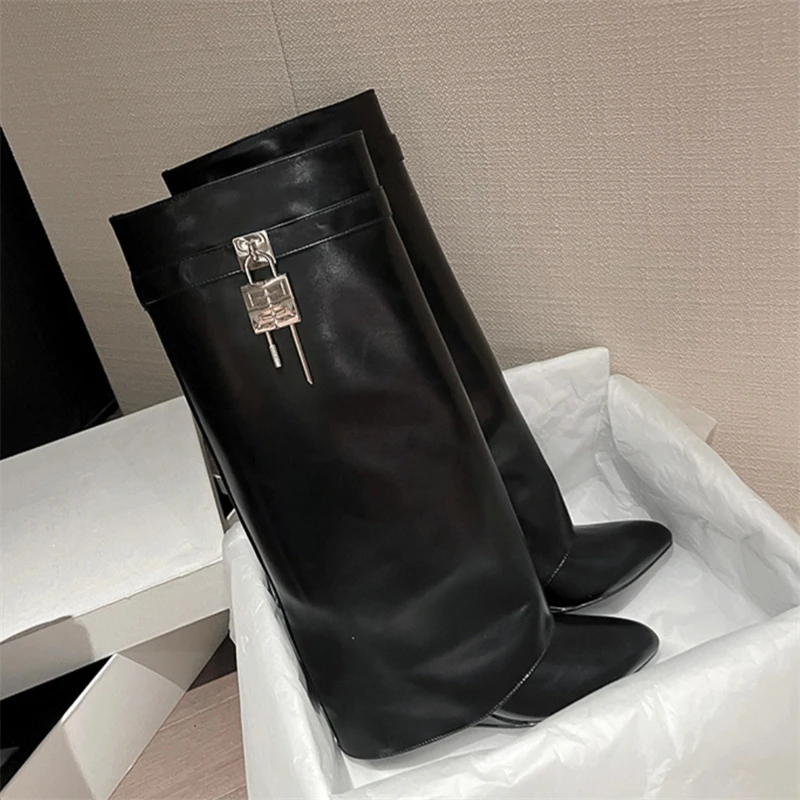 Bottes Chelsea pointues et Sexy pour femmes, bottes de moto imperméables en Pu, robe de soirée d'automne, luxe, talons hauts, vente