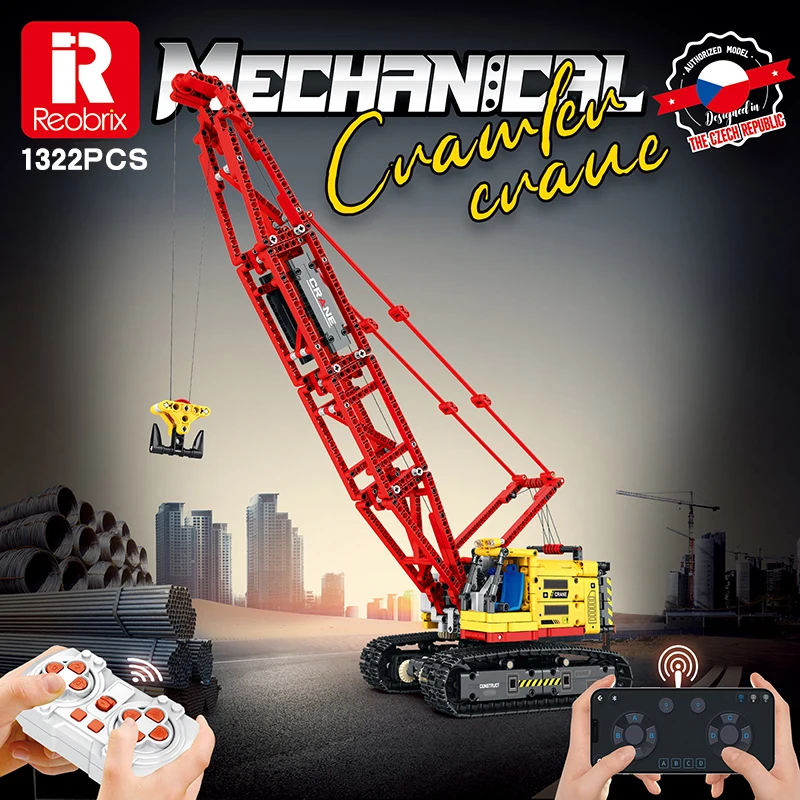 Reobrix Blocks 1322Pcs Technical Building Kits MOC  APP Remote Control Truck LTM Excavator Crane Model Kids Toys Christmas