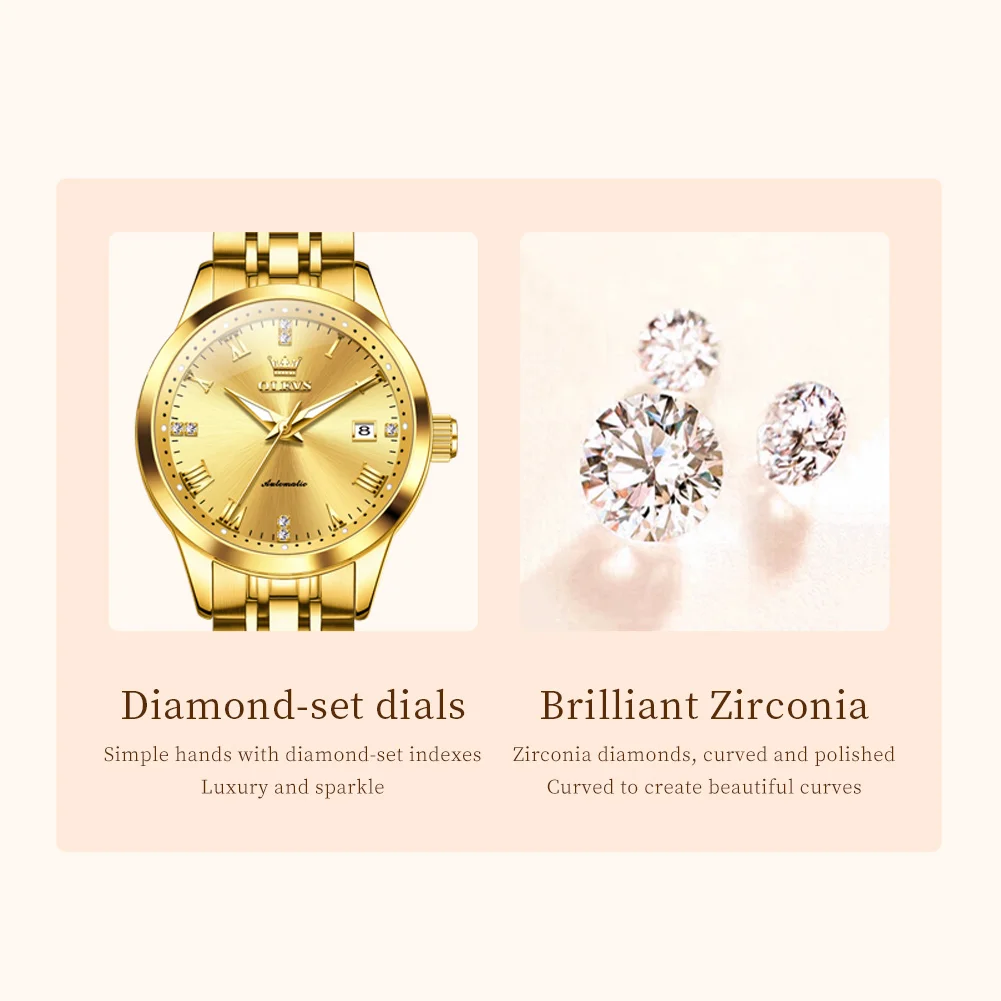 OLEVS 7062 Couple Watch Brand Luxury New Automatic Mechanical Watch Gold Waterproof Date Diamond Couple Watch for Men Women