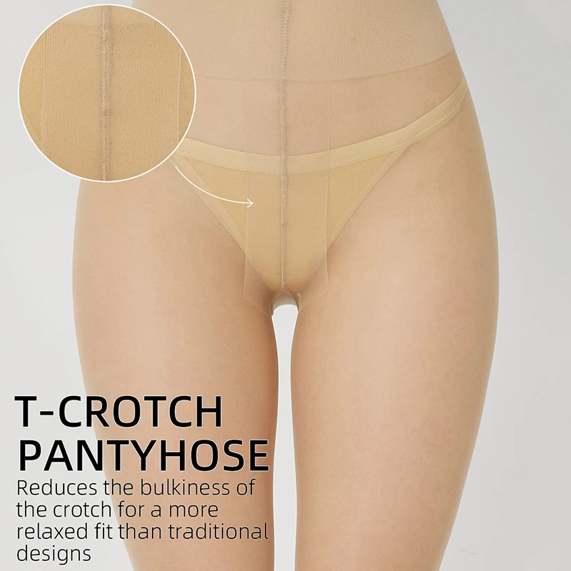 Kave 1/2 Pairs T-Crotch Sheer Pantyhose for Women Ultra Thin Reinforced Toe High Waist Control Top Stockings Nylon Stocking S-XL