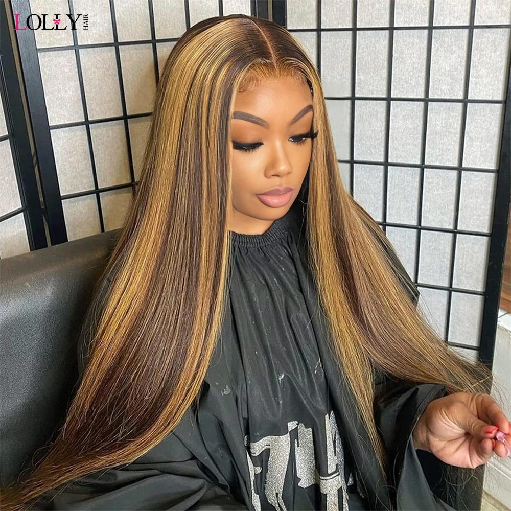 Highlight 2x6 Lace Closure with Bundles Straight  Human Hair  honey blonde Ombre Colored  Hair Extension for Women Middle