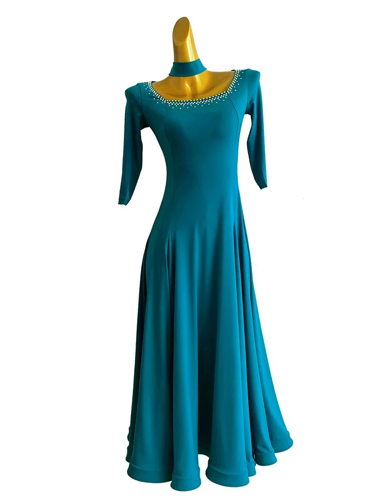 Ballroom Dance Competition Costumes For Female Customized Practise Luxury Rhinestone Dress Modern Dance Waltz Performance Dress