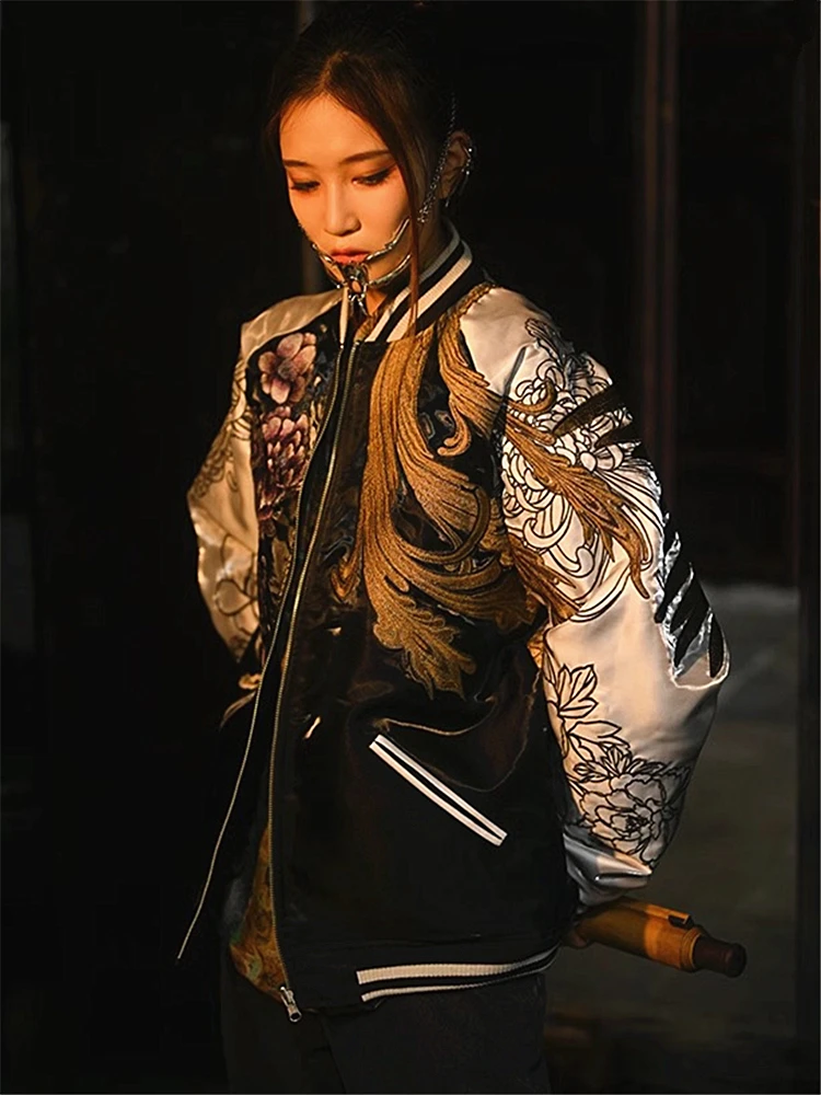 2024 Dragon Peony Chrysanthemum Phoenix Suzaku Embroidered Original Yokosuka Sukajan Souvenir Jackets High Street Men Boys Loose