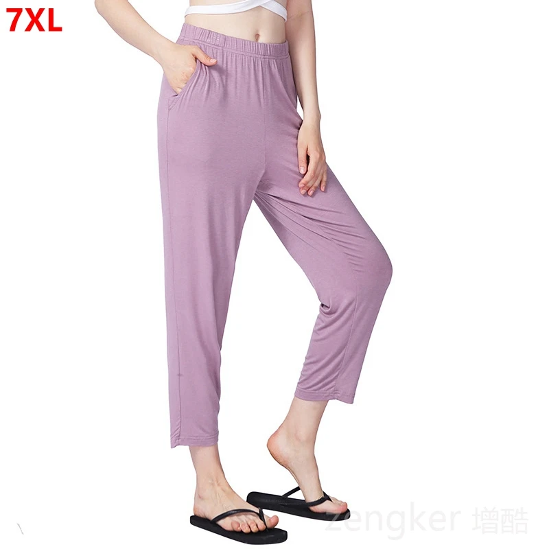 

7XL 6XL Women's Plus Size Cotton High Elasticity Casual Bottoming Home Cropped Pants women sleep shorts women plus size pajamas