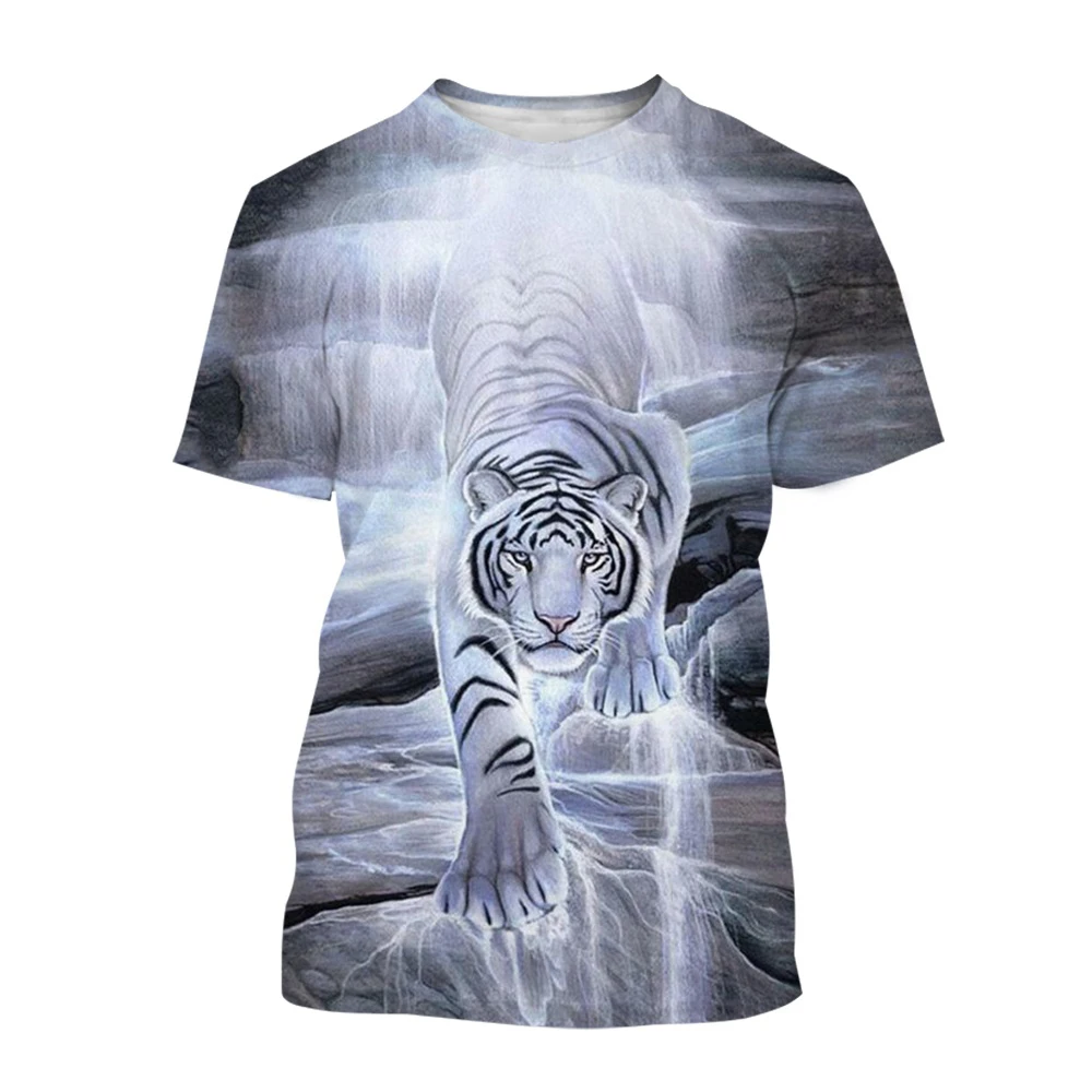 

Summer Fashion Personality Tiger graphic t shirts Men Casual Sports Trend Handsome Short Sleeve 3D Printing Round Neck Tees Tops