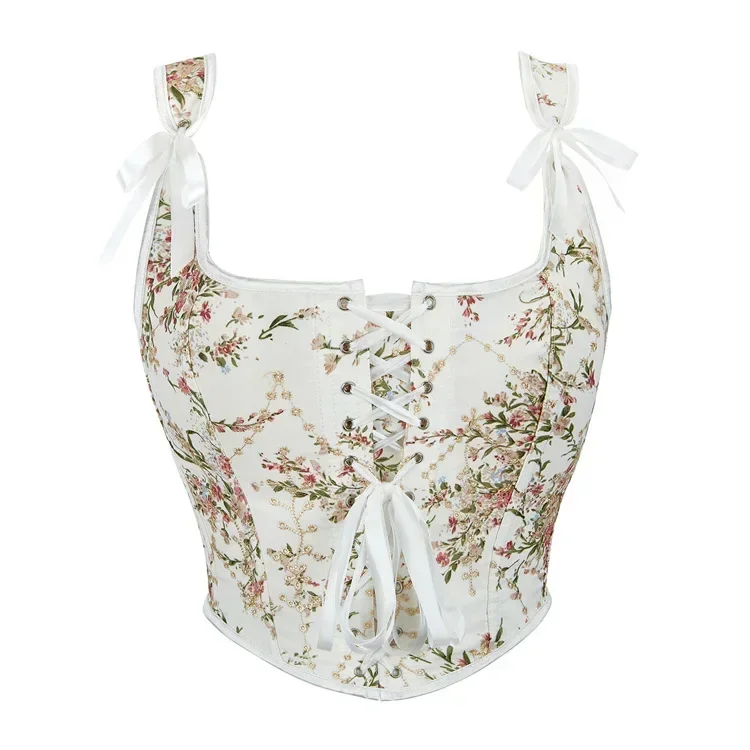 

Женский винтажный корсет с цветочным принтом, сексуальный бюстье на шнуровке, топ-корсет