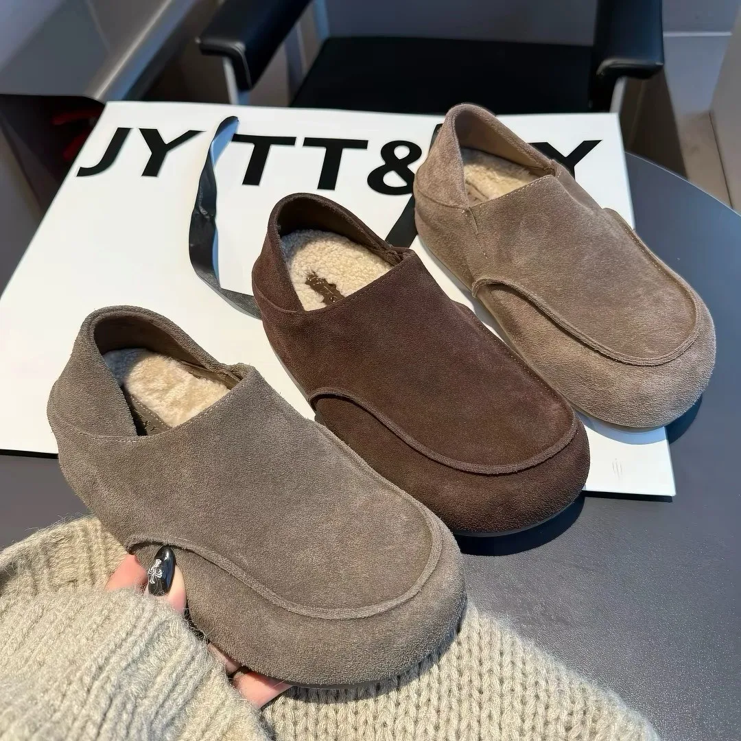 Winter Elegant Round Headed Plush Sexy Flat Casual Cotton Slippers Fashionable and Popular New Comfortable Women's Shoes