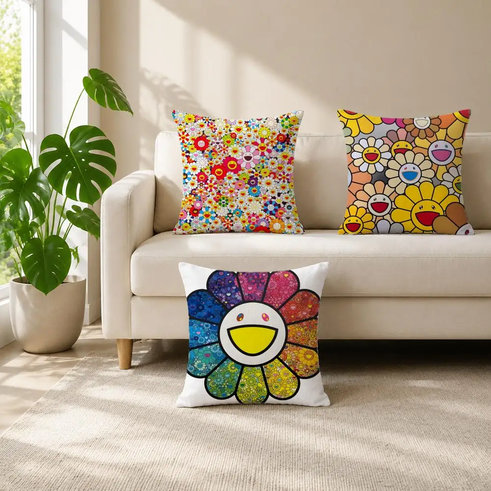 Art TTakashi Murakamied Cushion Cover Cushion Cover Set 4Pcs 50x50 45x45 40x40 Pillowcase Decorative Sofa Home Decor