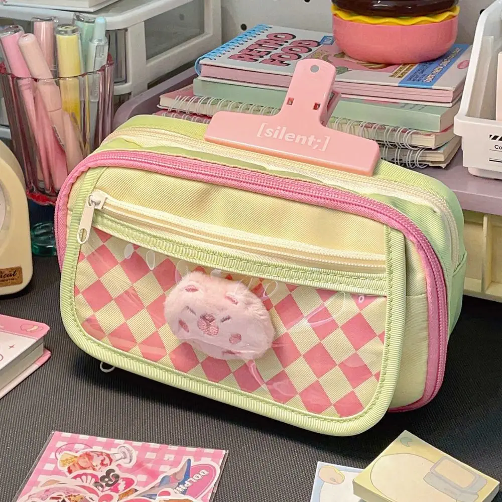 

Cute Design Capybara Pen Bag Multi-layer INS Checkered Stationery Bag Large Capacity Aesthetic Plaid Pencil Case Gift