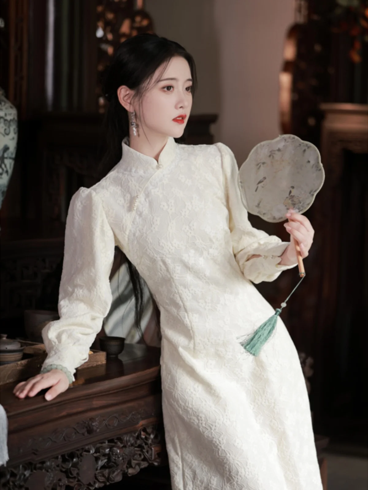 

White New Chinese Qipao Women's Wear 2024 New Engagement Dress Dress Spring and Autumn Daily Wear