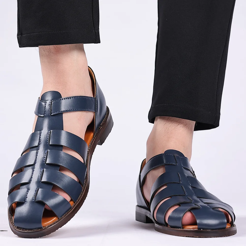 2024 Summer New Designer Roman Sandals for Men Fashion Casual English Belt Buckle Big Size Shoes Man Leather Sandalias Hombre