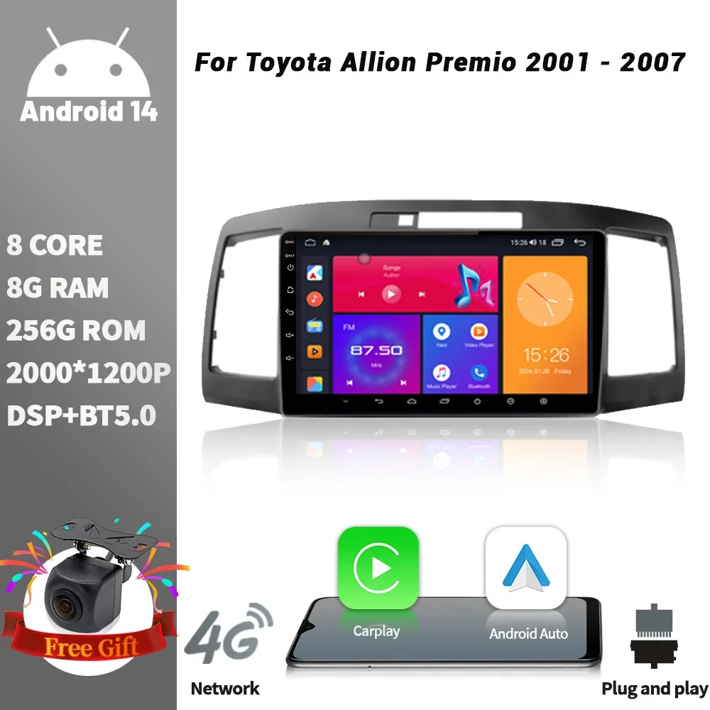 

Car Radio Multimedia Player Navigation Wireless CarPlay Touch Screen Stereo Android For Toyota Allion Premio 2001 - 2007