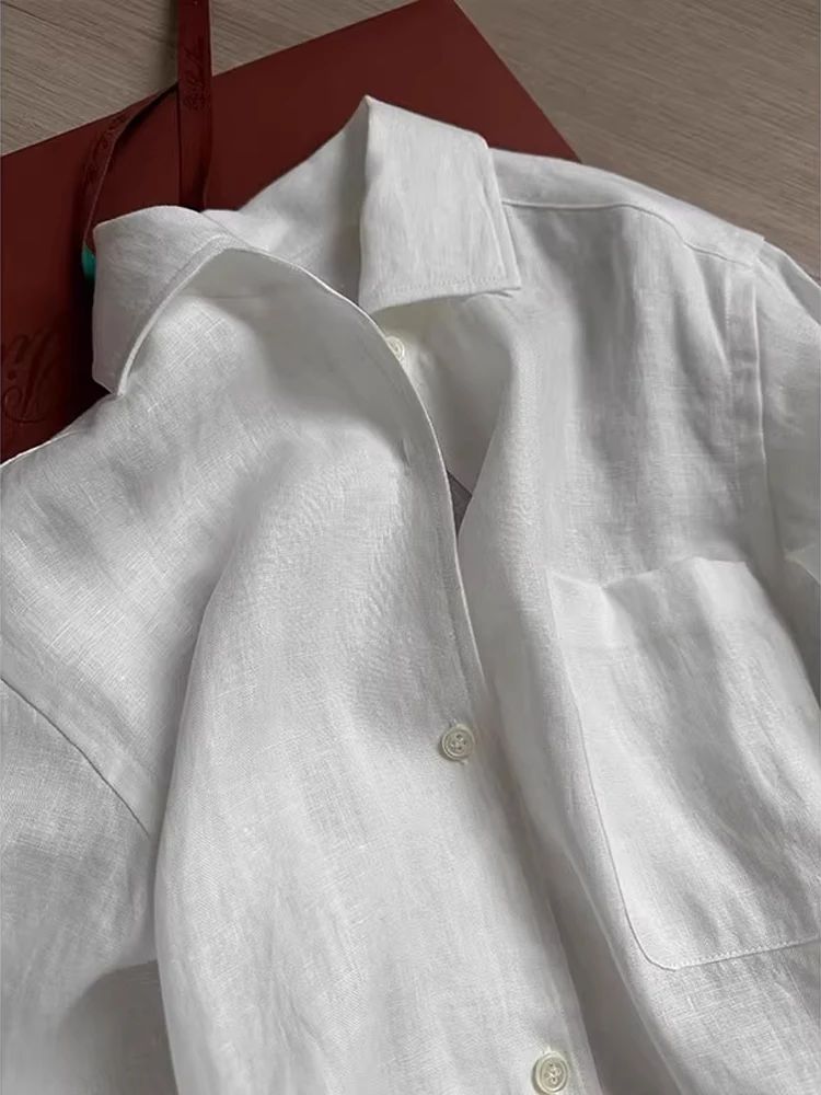 

White Linen Long Sve irt Men Summer Thin Loose Casual irt Outerwear Breathable Lightweight Classic Collar Button down