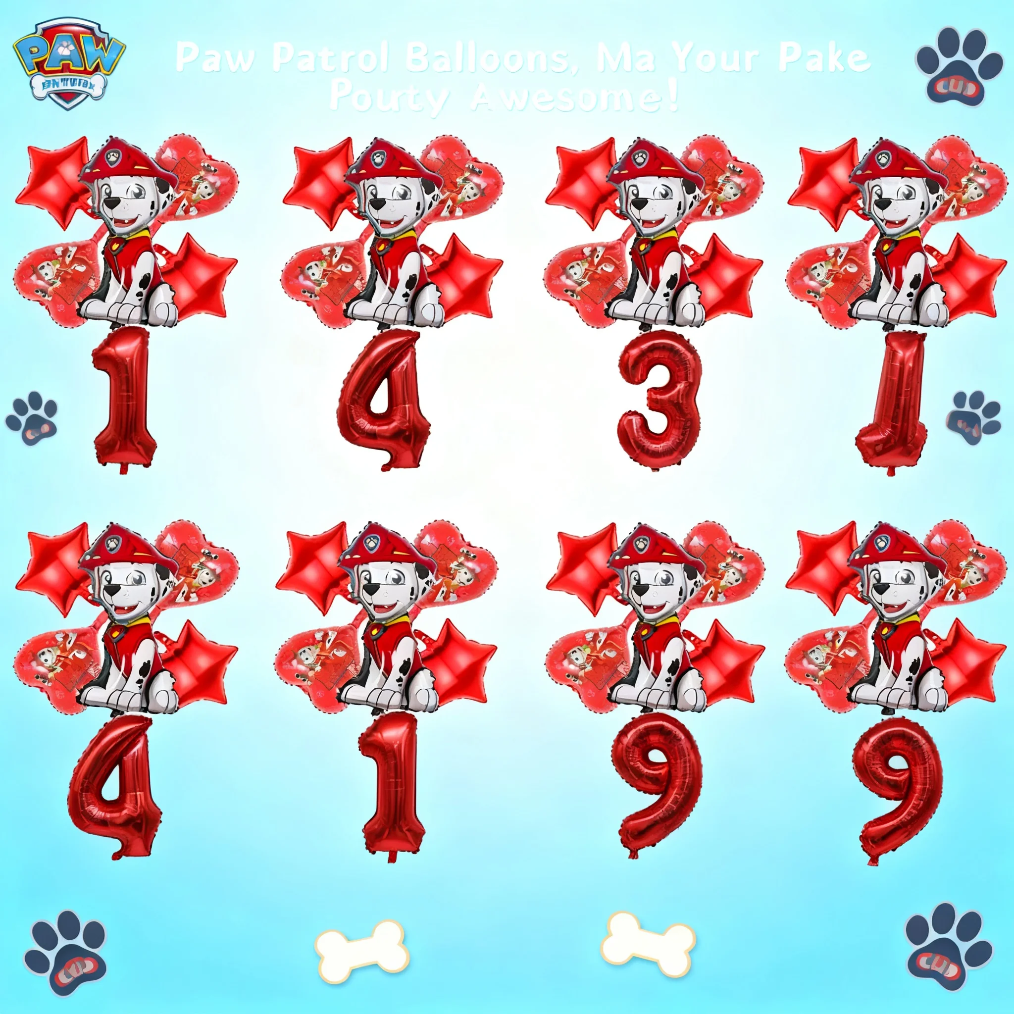 6Pcs Cartoon Marshall Paw Patrol Foil Number Balloon Childrens Birthday Party Decoration Baby Gift Balloon