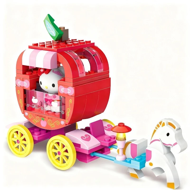 

Hello Kitty Apple Carriage Educational Building Blocks Ornament Scene Sanrio Children's Girls Toys Model