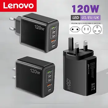 Lenovo 120W PD 5Port USB şarj hızlı şarj QC3.0 USB C tipi C Huawei Samsung Xiaomi için cep telefonu şarj hızlı şarj