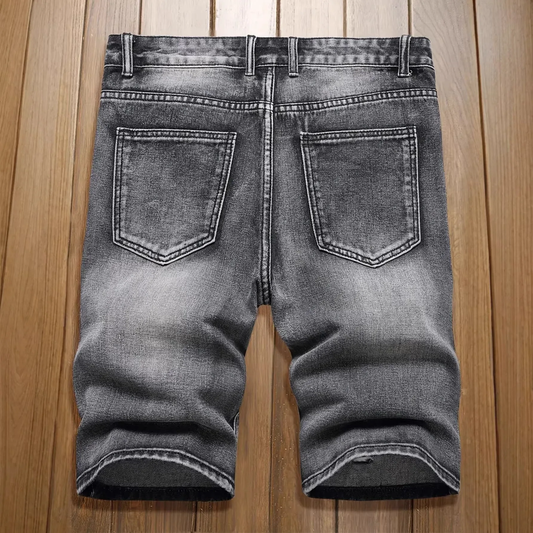 Men Black Casual Trendy Simple Basic Hole Patched Knee Length Slim Denim Trousers Male New Fashion American Style Jean Shorts