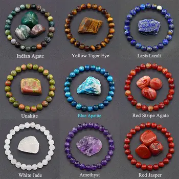 原廠靈氣藍磷灰石珠手鍊 男女 天然青金石紫水晶黃虎眼石珠手鍊飾品 10 最佳銷售 藍色蛋白石 - №10