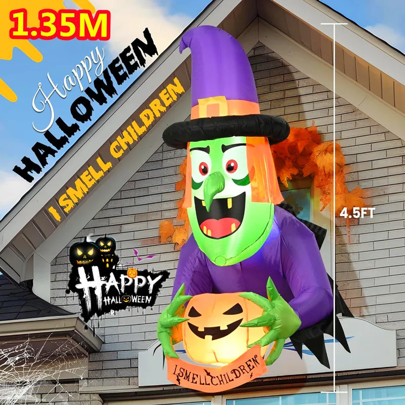 1.35M/4.5FT Halloween Inflatable Toys Decoration Climbing Window Witch Model with LED Lights Outdoor Inflatable Homes Decor Toys