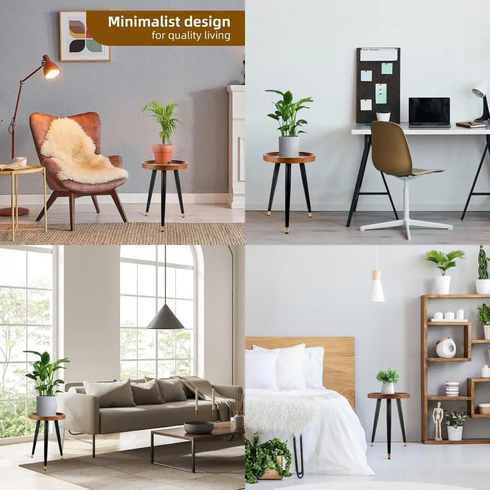 

Indoor Walnut Plant Stand, Sturdy Metal Tall Pot Holder, Round Small Side Table with Decorative Edge (12x17)