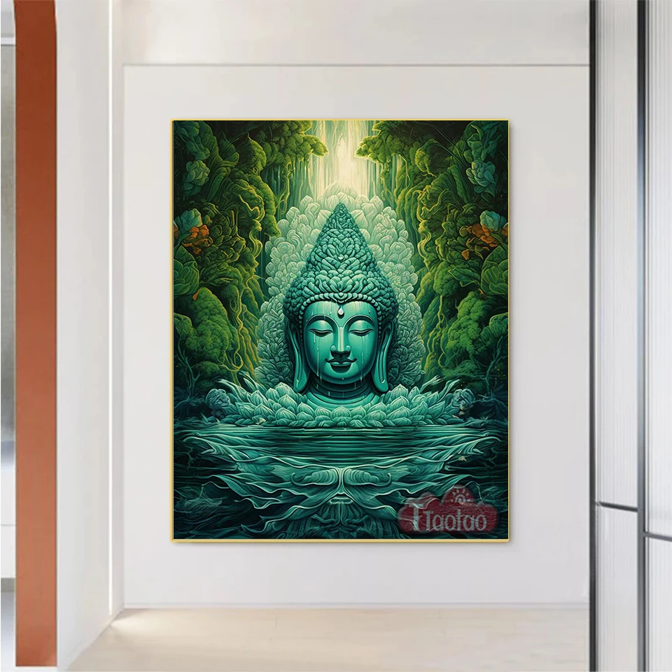 Forest Green Buddha Statue 5D DIY Religious Diamond Painting Full Square Round Rhinestone Mosaic Handmade Cross Stitch Puzzle