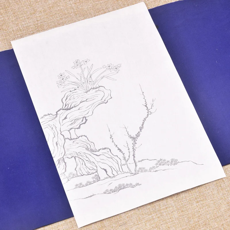 Line Drawing Ripe Xuan Paper Painting Line Drafts Special Mountains Stone Trees Pattern Chinese Painting Line Drawing Manuscript