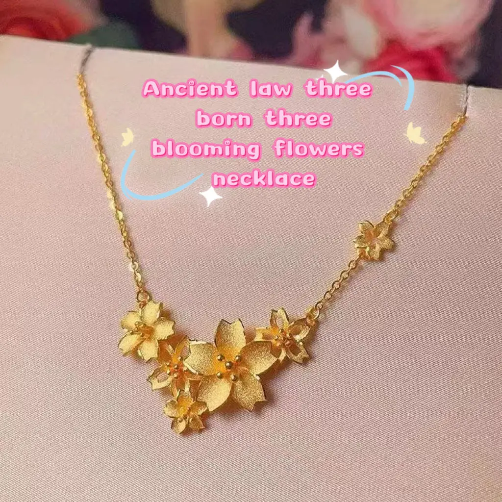 Three life flower necklace female body chain Flower set chain light luxury temperament clavicle chain