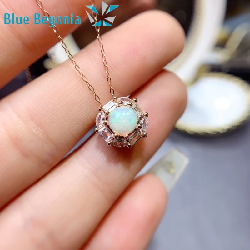 Natural Opal Pendants for Women Anniversary Gift 6MM Gemstones Necklaces 925 Sterling Silver Fine Jewelry