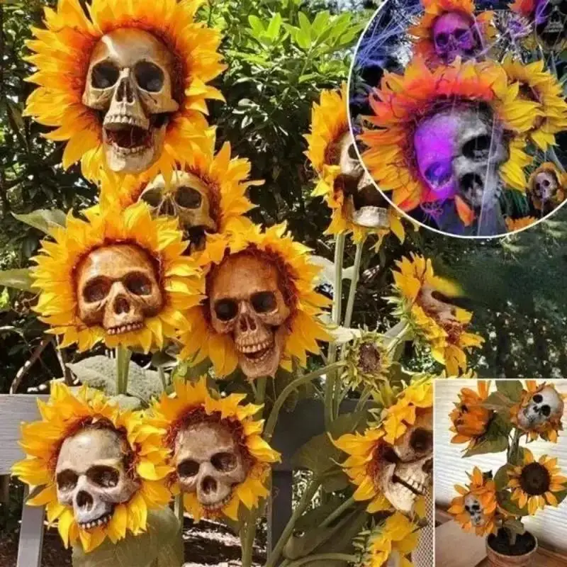 Skeleton Sunflower Halloween Horror Theme Party Home Garden Courtyard Decor Outdoor Artificial Flower Decoration