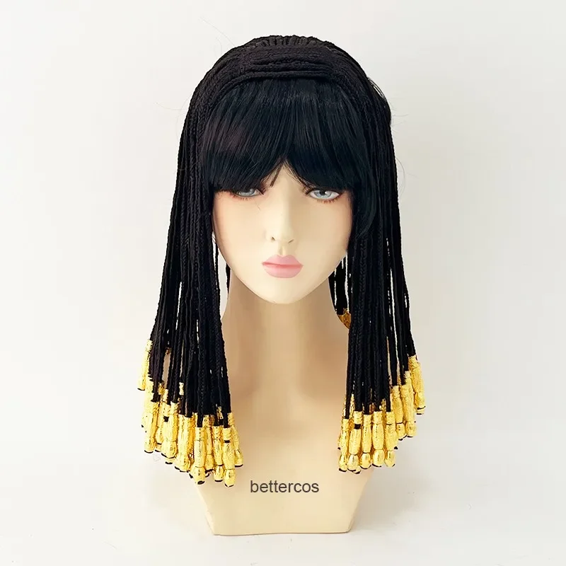 Cleopatra Cosplay Wigs Egyptian Queen Black Braid Heat Resistant Synthetic Hair Halloween Party Carnival Cosplay Wig   Wig Cap