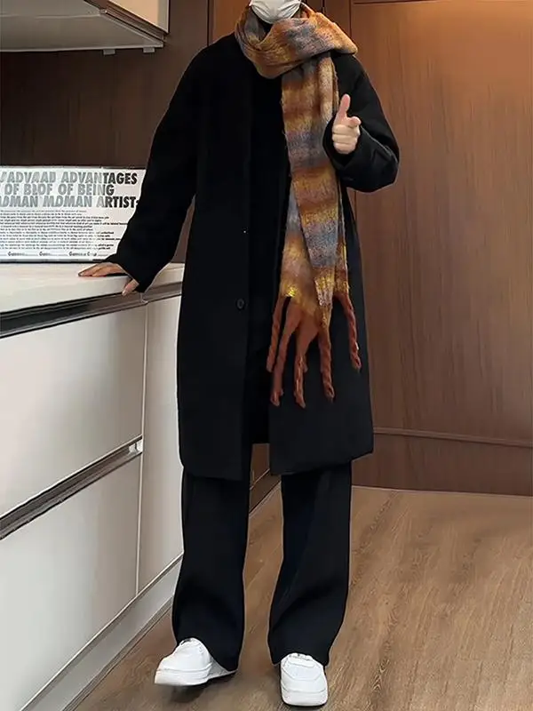 

Bla Cotton Woolen Coat Men's Autumn Winter Long Tall Korean Sle Woolen Jaet Youthful Vitali Sle Single Button Closure