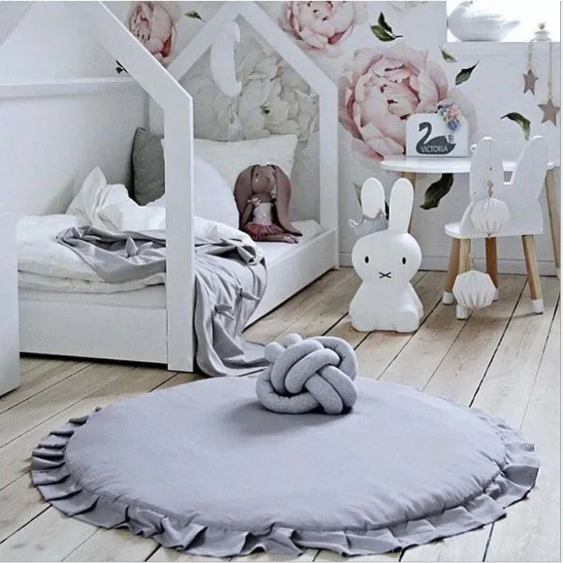 Hot-selling Round Solid Colored Lace Game Mat Crawling Mat Baby Room Carpet Crawling Mat Children\'s Room Decorative Blanket