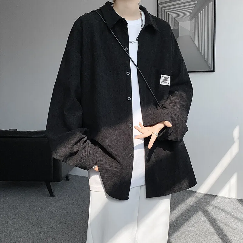 

Spring Long Sleeved Shirt Men Oversized Retro Corduroy Shirt Men Streetwear Korean Loose Casual Shirts Mens Vintage Shirt M-3XL